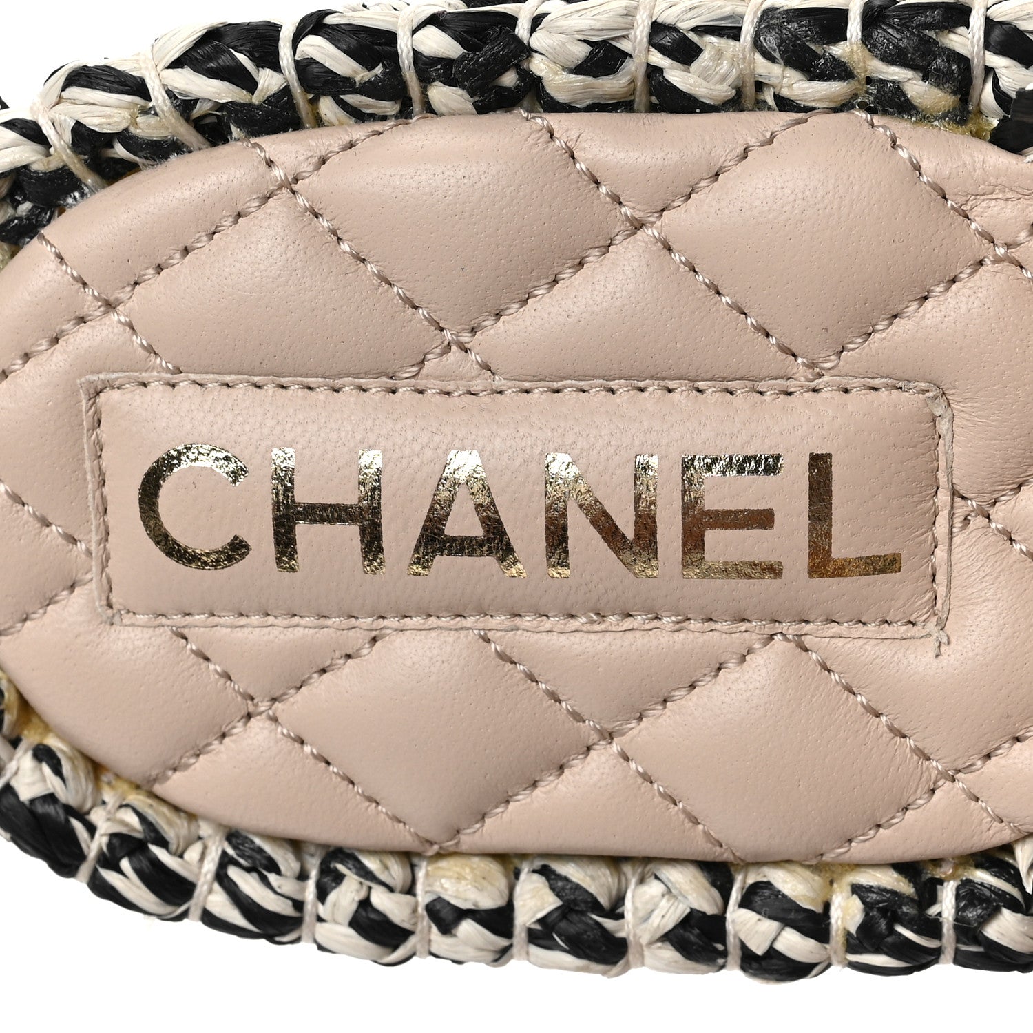 Chanel Raffia Lambskin Woven Chain CC Toe Ring Sandals 41 Black Beige 7 of 7
