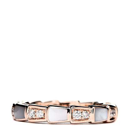 Bulgari 18K Rose Gold Diamond Mother of Pearl 4mm Serpenti Viper Band Ring 51 5.75 2 of 3