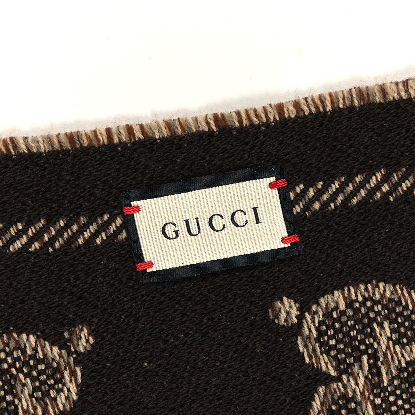 Wool Jacquard GG Monogram Sten Fringe Scarf Beige Dark Brown