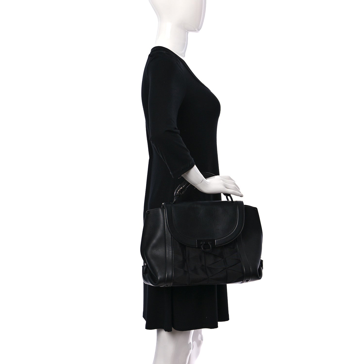 Salvatore Ferragamo Calfskin Nylon Suzanna Gancini Satchel Black 2 of 9