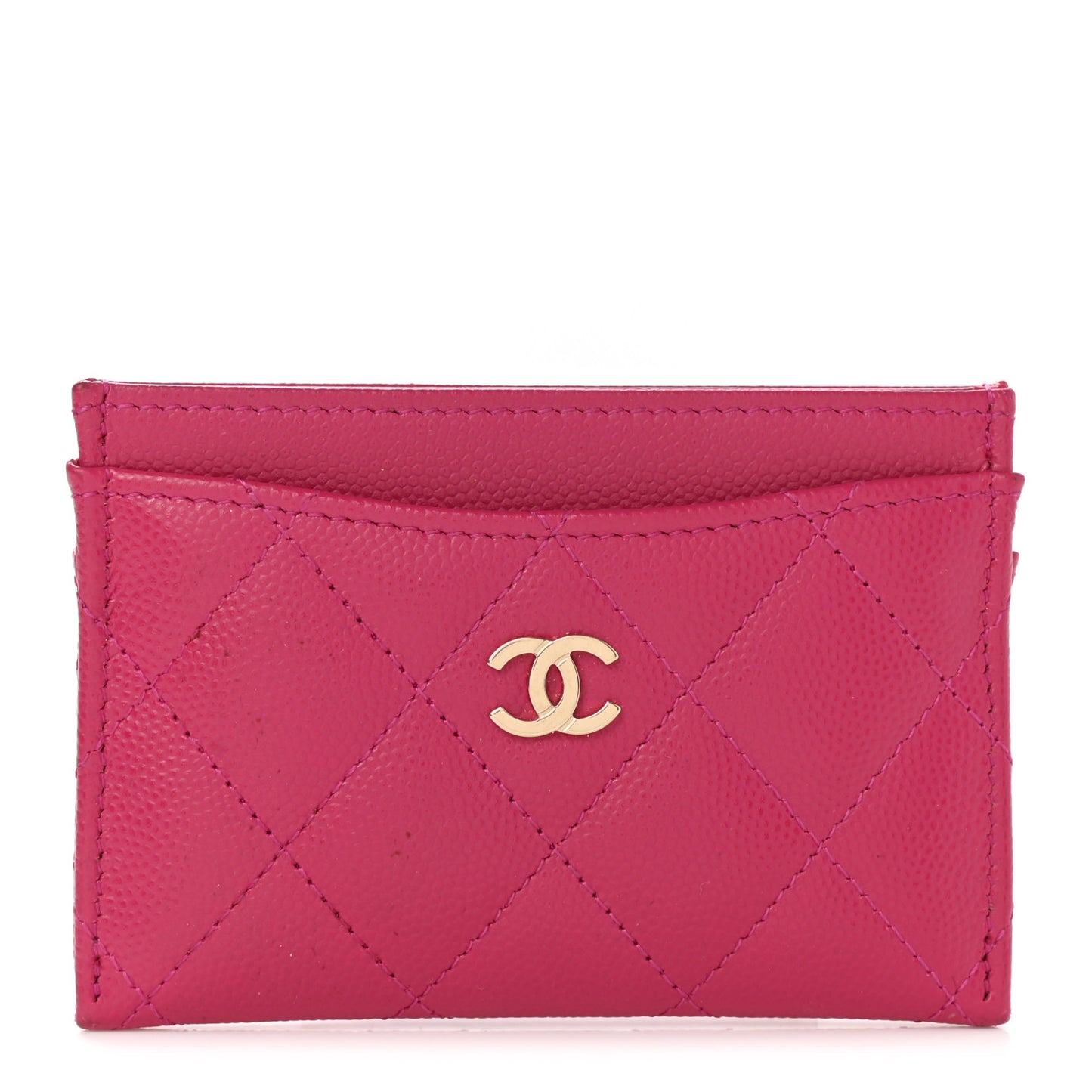 Caviar Quilted Card Holder Fuchsia