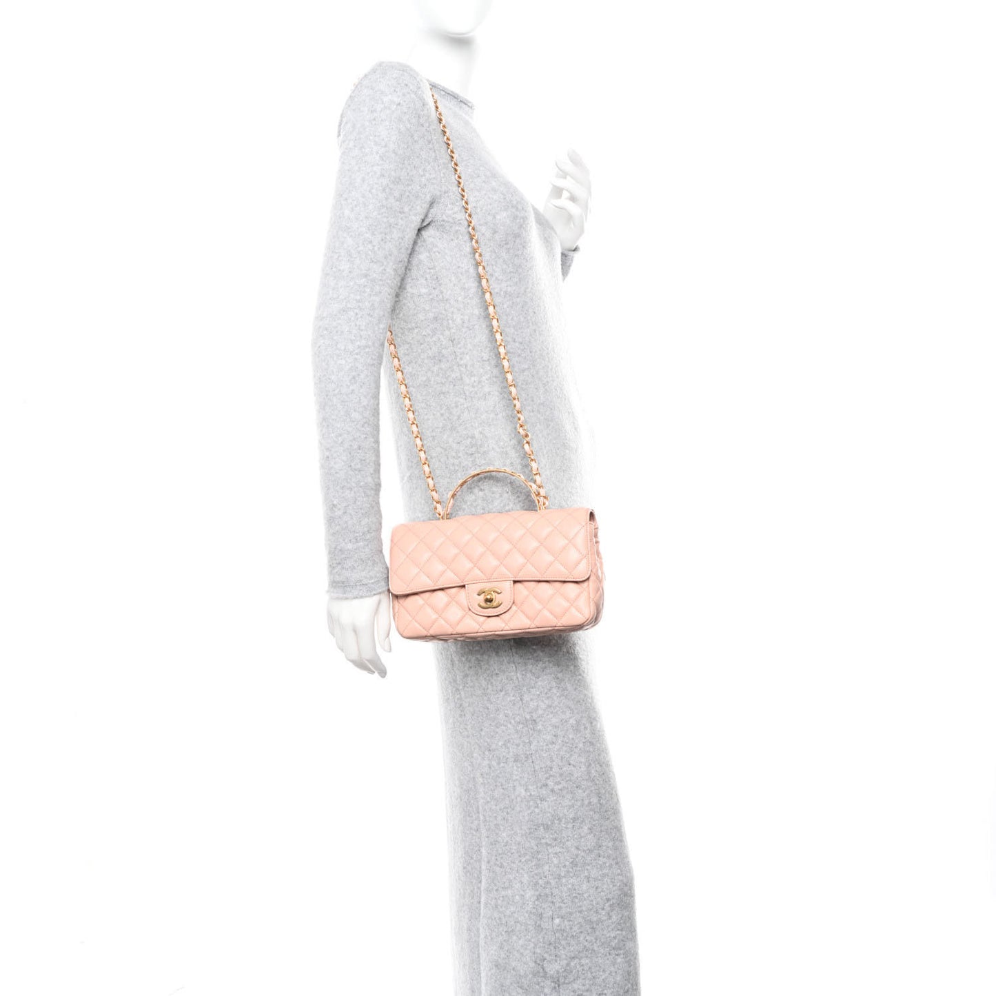 Lambskin Quilted Mini Top Handle Flap Pink