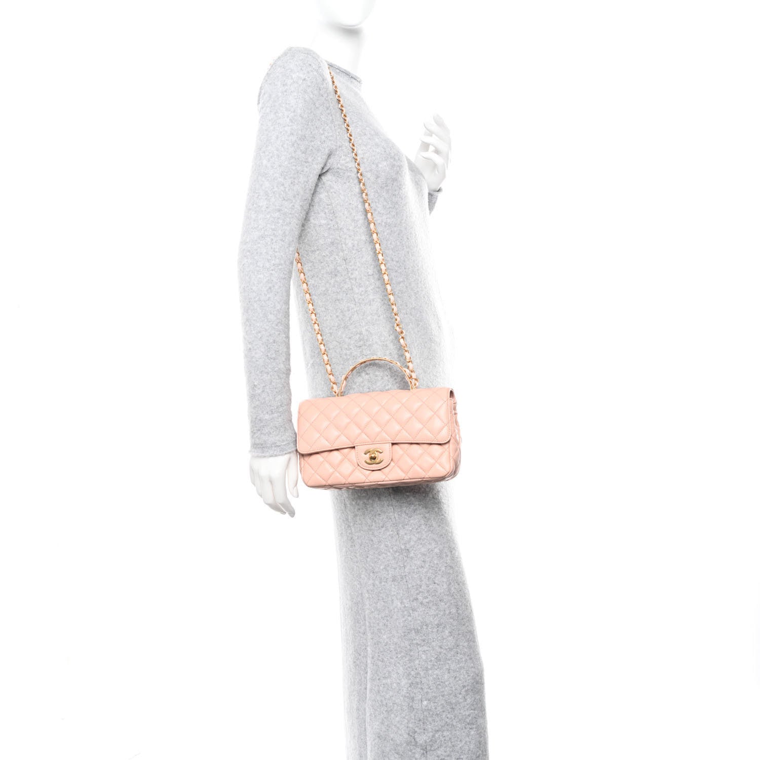 Chanel Lambskin Quilted Mini Top Handle Flap Pink 2 of 11