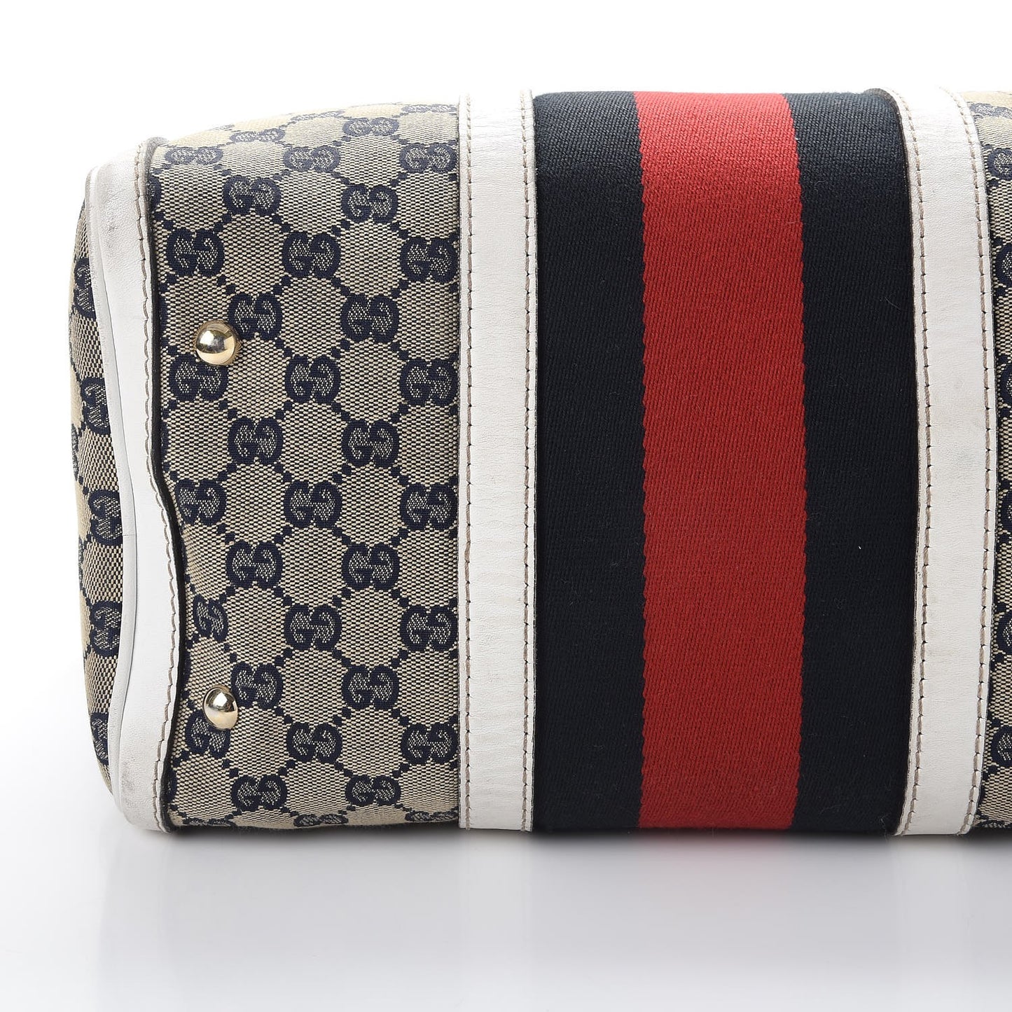 Monogram Selleria Calfskin Vintage Web Medium Boston Beige Blue Mystic White