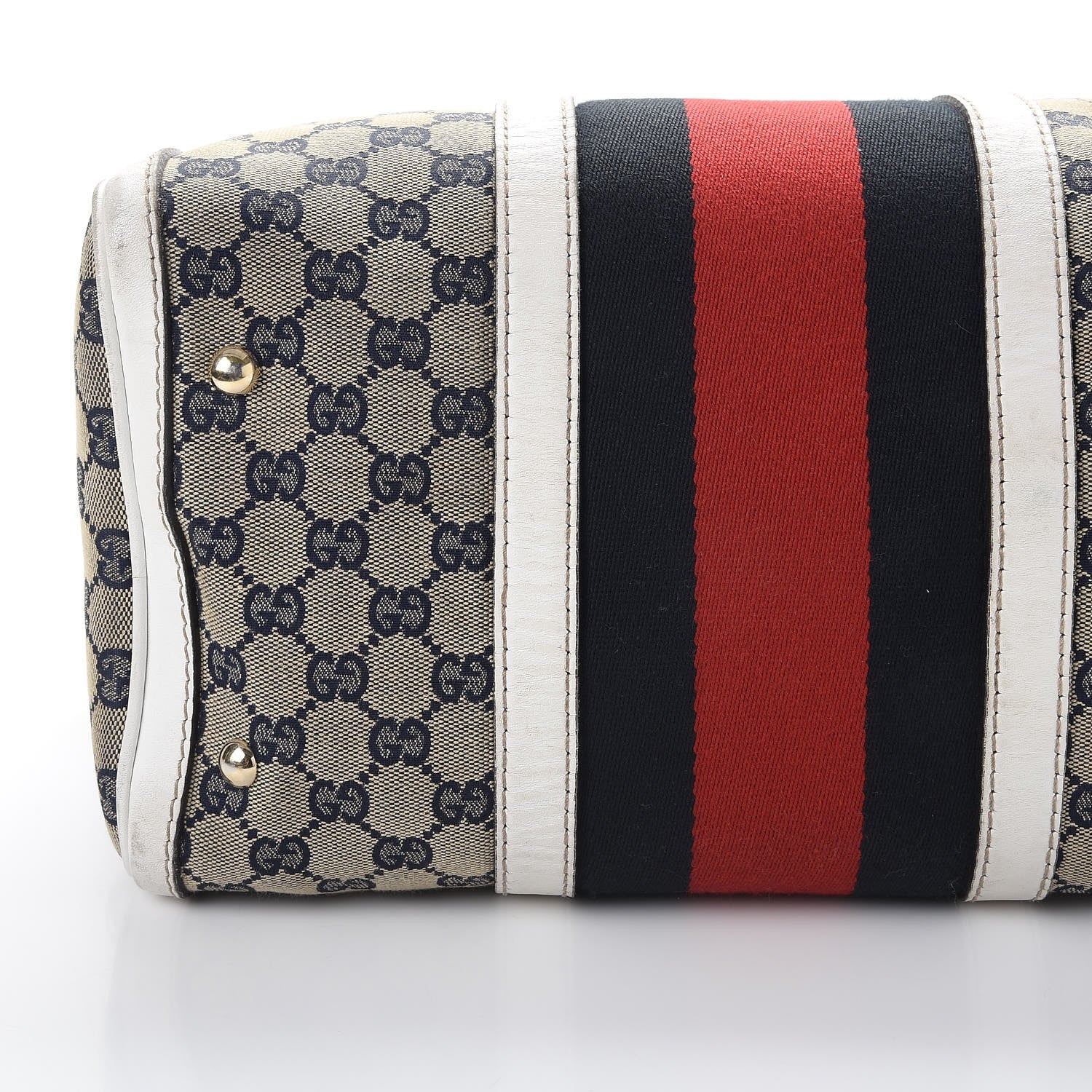 Gucci Monogram Selleria Calfskin Vintage Web Medium Boston Beige Blue Mystic White 27 of 32
