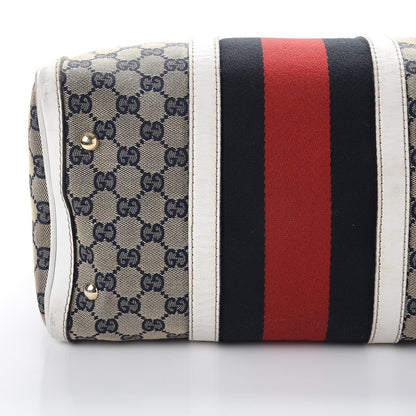 Gucci Monogram Selleria Calfskin Vintage Web Medium Boston Beige Blue Mystic White 27 of 32
