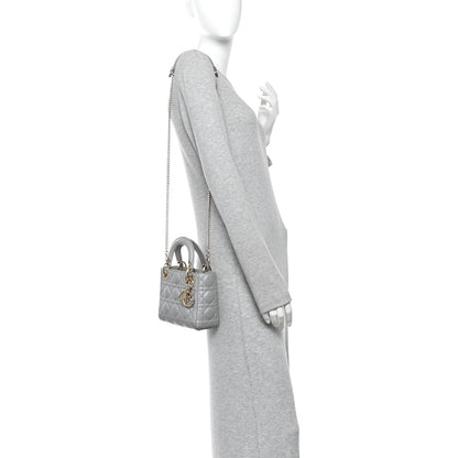 Christian Dior Metallic Lambskin Cannage Mini Lady Dior Grey 2 of 11