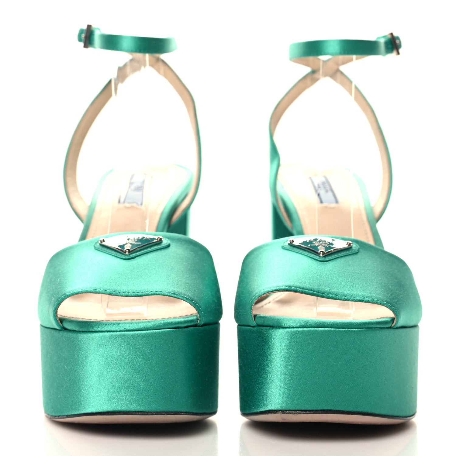 Prada Satin Metal Triangle Logo Ankle Strap 40/135mm Platform Sandals 40 Assenzio 3 of 8