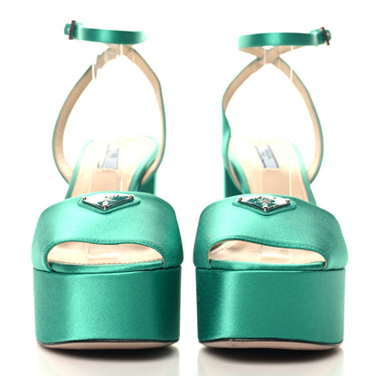 Prada Satin Metal Triangle Logo Ankle Strap 40/135mm Platform Sandals 40 Assenzio 3 of 8
