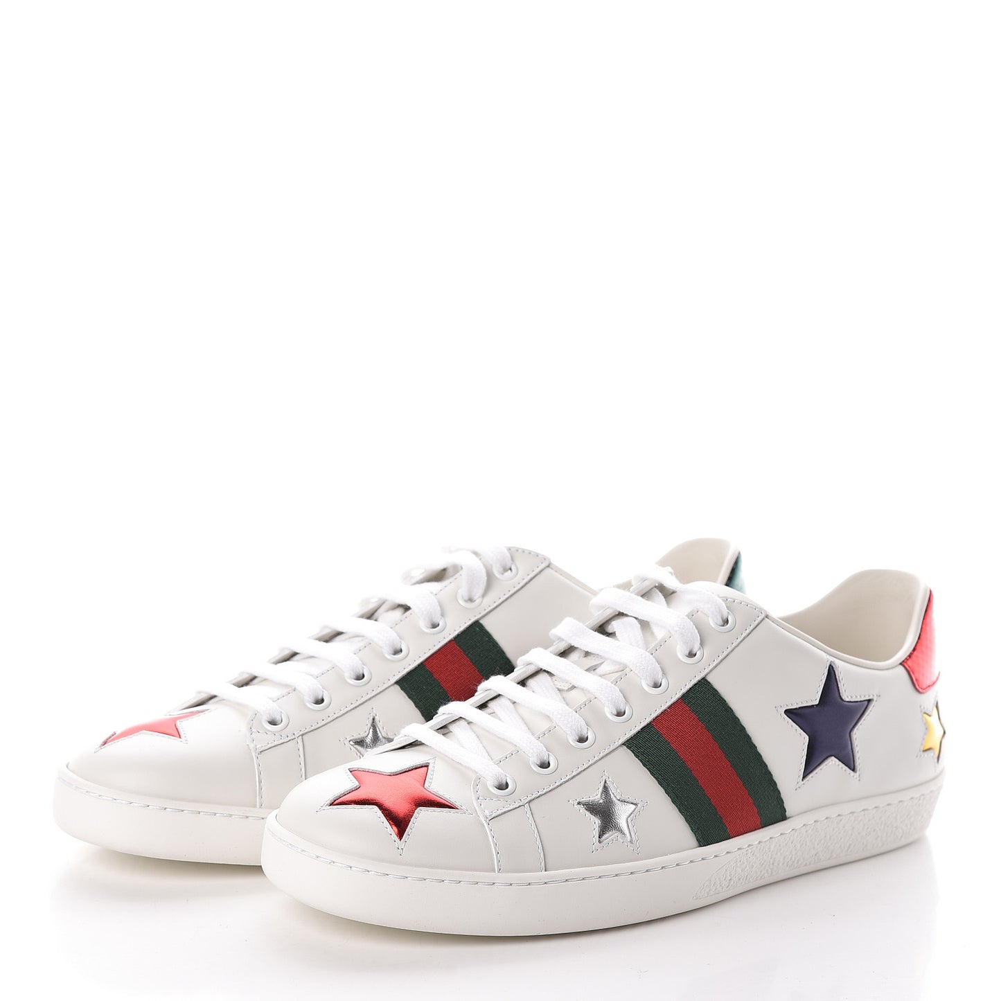 Calfskin Ayers Web Star Embroidered Womens Ace Sneakers 39.5 White Multi