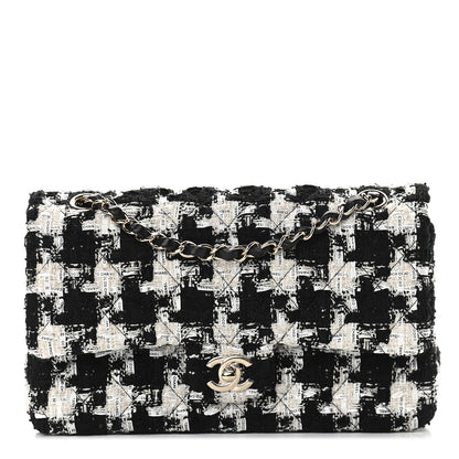 Chanel Tweed Quilted Medium Double Flap Black Ecru White 1 of 10