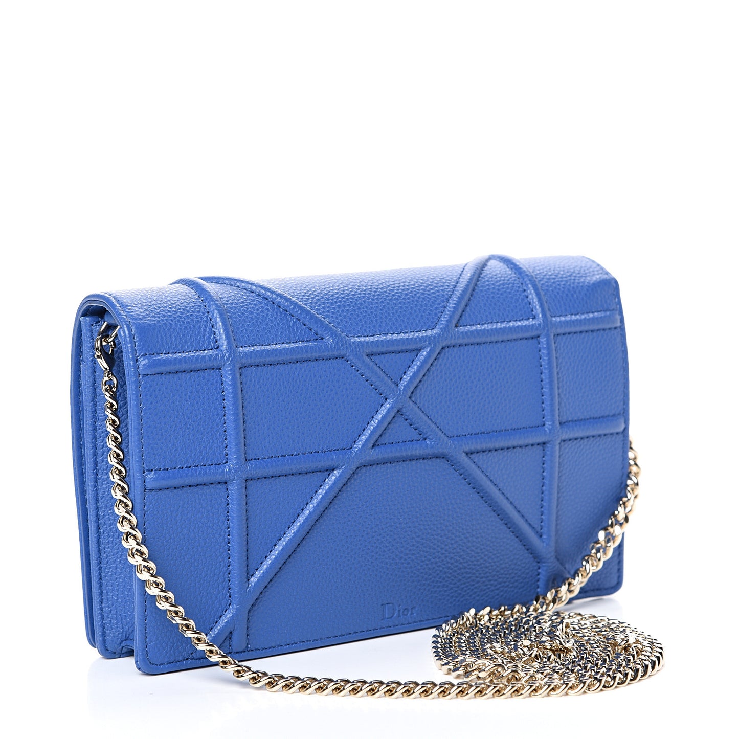 Grained Calfskin Diorama Wallet on Chain Pouch Blue