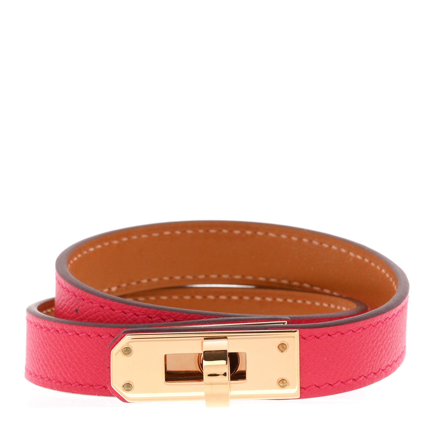Hermes Epsom Kelly Double Tour Bracelet T4 Rose Extreme 1 of 6