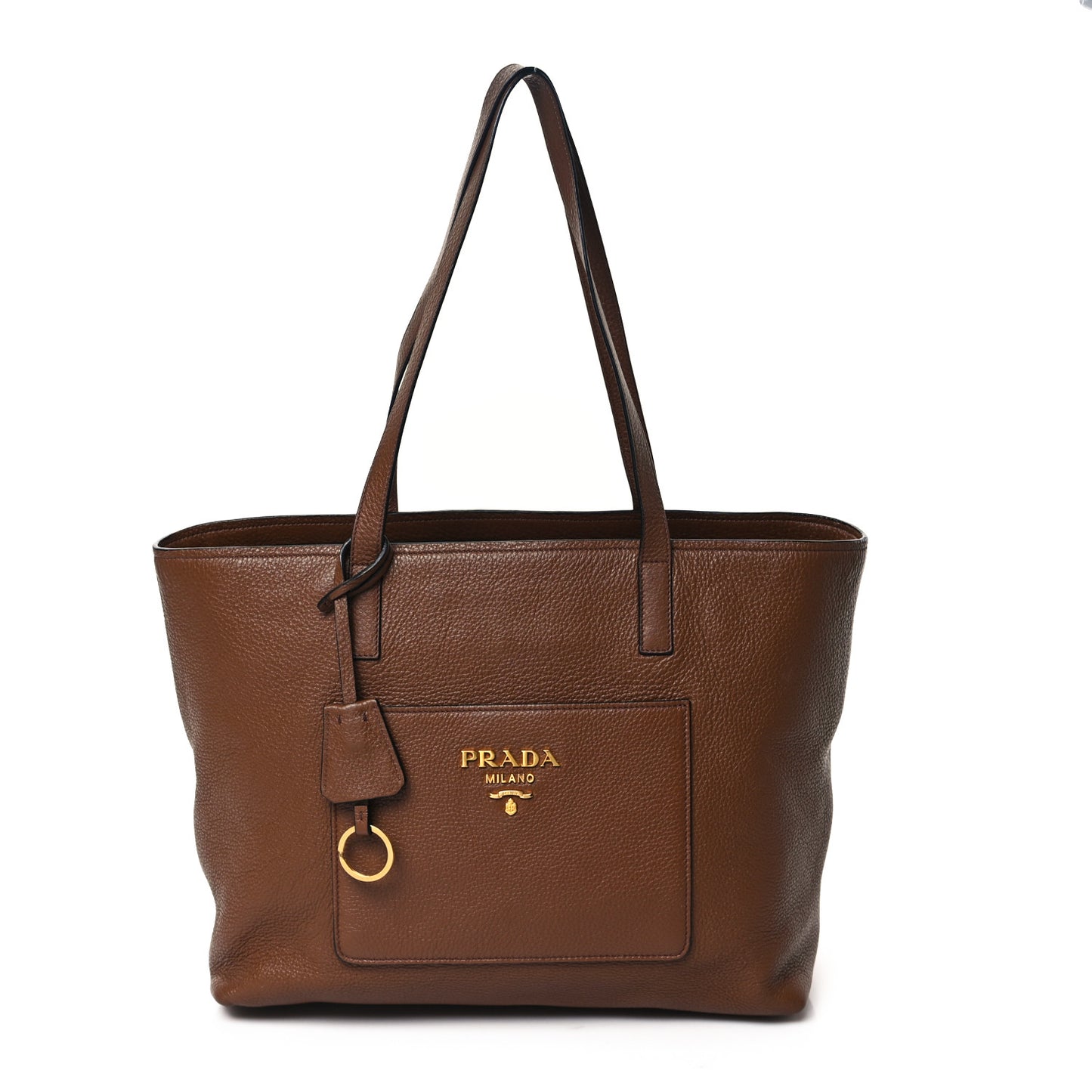 Vitello Daino Pocket Shopping Tote Nocciolo