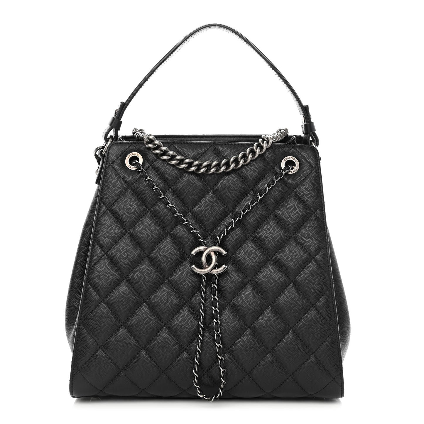 Caviar Quilted Medium CC Bucket Bag Black