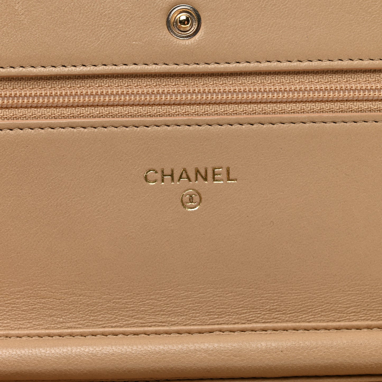 Lambskin Quilted Wallet On Chain WOC Beige