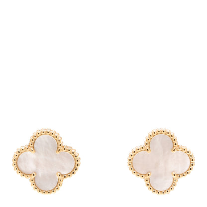 Van Cleef & Arpels 18K Yellow Gold Mother of Pearl Vintage Alhambra Earrings 1 of 6