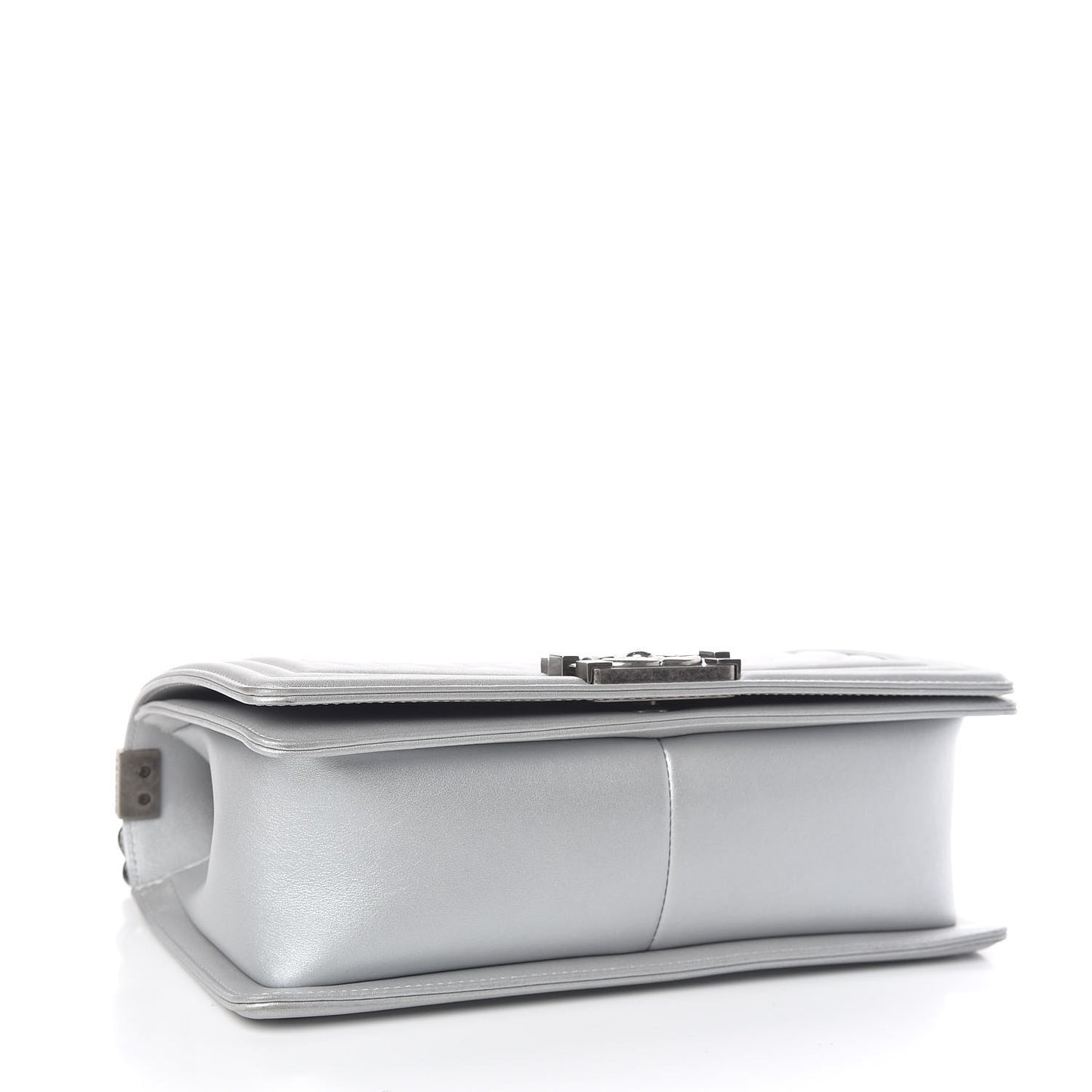 Metallic Calfskin Quilted Medium Boy Flap Silver