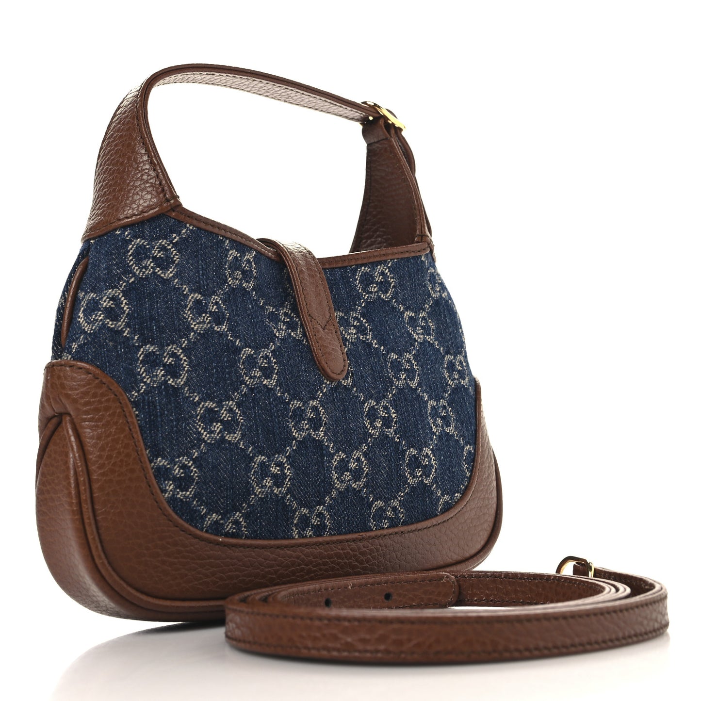 New Denim GG Monogram Calfskin Mini Jackie 1961 Hobo Blue Tea Cuir