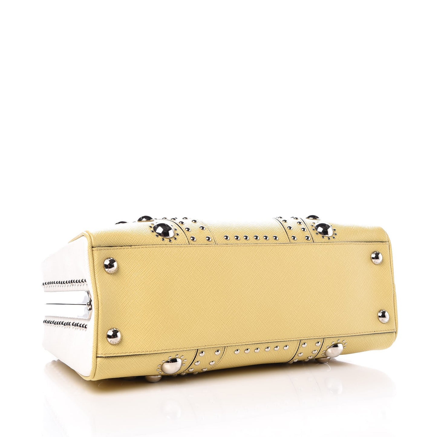 Saffiano Studded Pyramid Bag Polline White