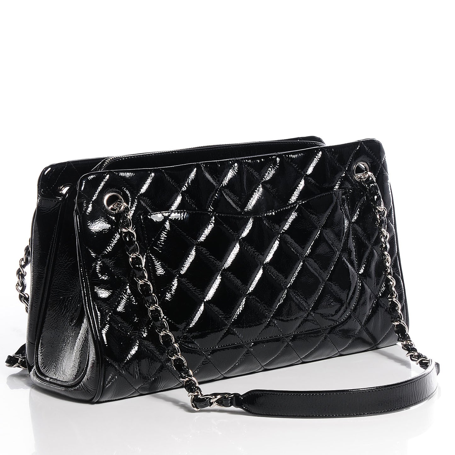 Patent Quilted Tote Black