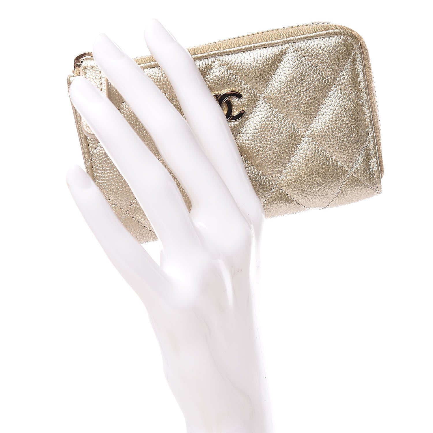 Chanel Metallic Caviar Quilted Key Holder Case Light Gold 2 of 12