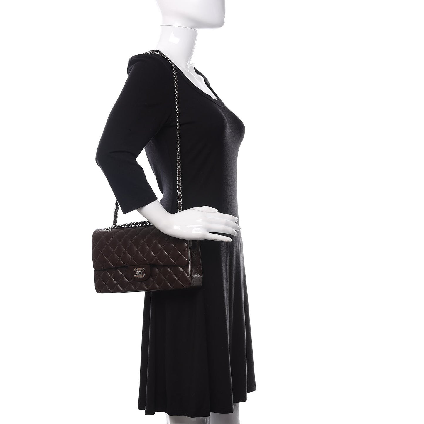 Lambskin Quilted Medium Double Flap Dark Brown