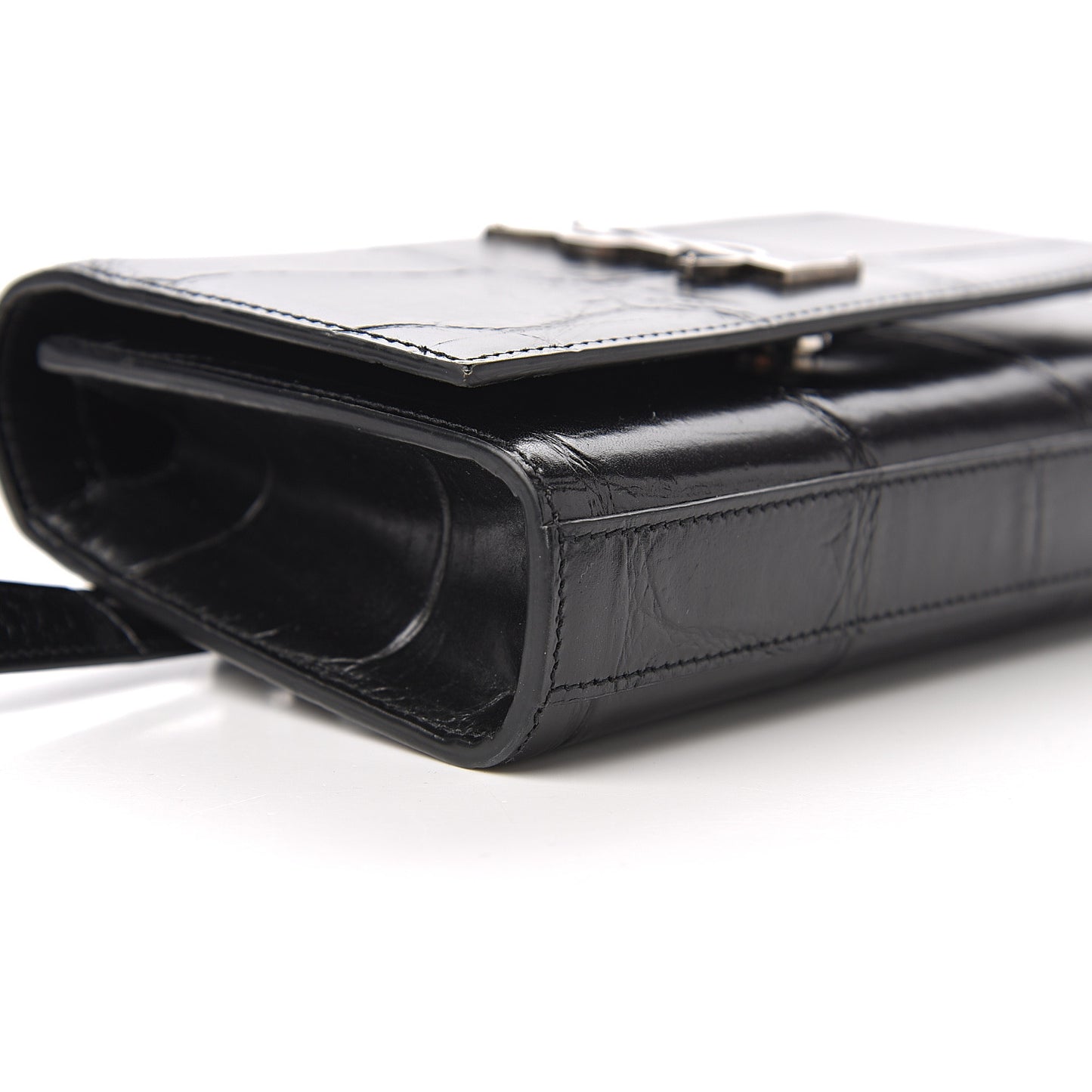 Calfskin Crocodile Embossed Monogram Kate Belt Bag Black