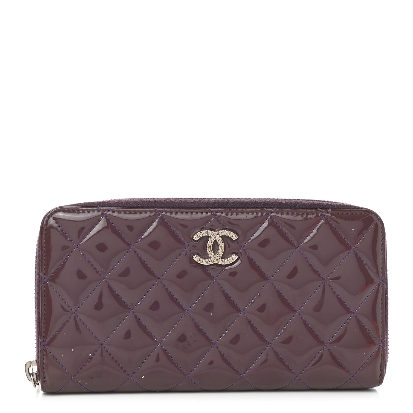 Patent Quilted Brilliant Zip Around Wallet Purple