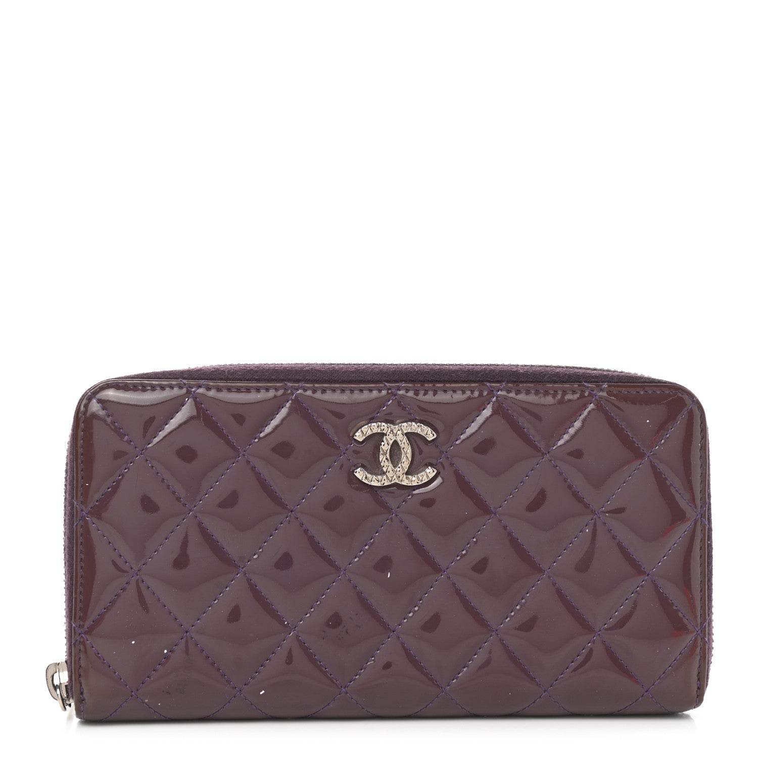 Chanel Patent Quilted Brilliant Zip Around Wallet Purple 1 of 11
