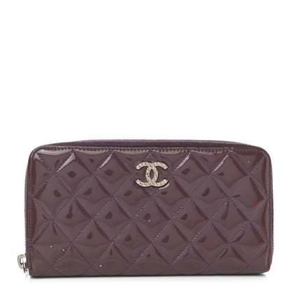 Chanel Patent Quilted Brilliant Zip Around Wallet Purple 1 of 11