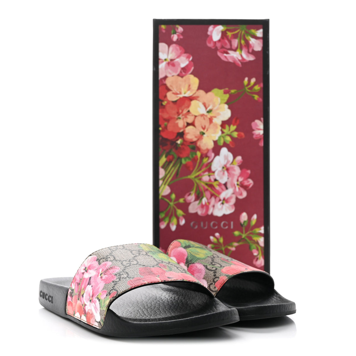 Gucci GG Supreme Monogram Blooms Slide Sandals 37 Beige Multicolor 9 of 9