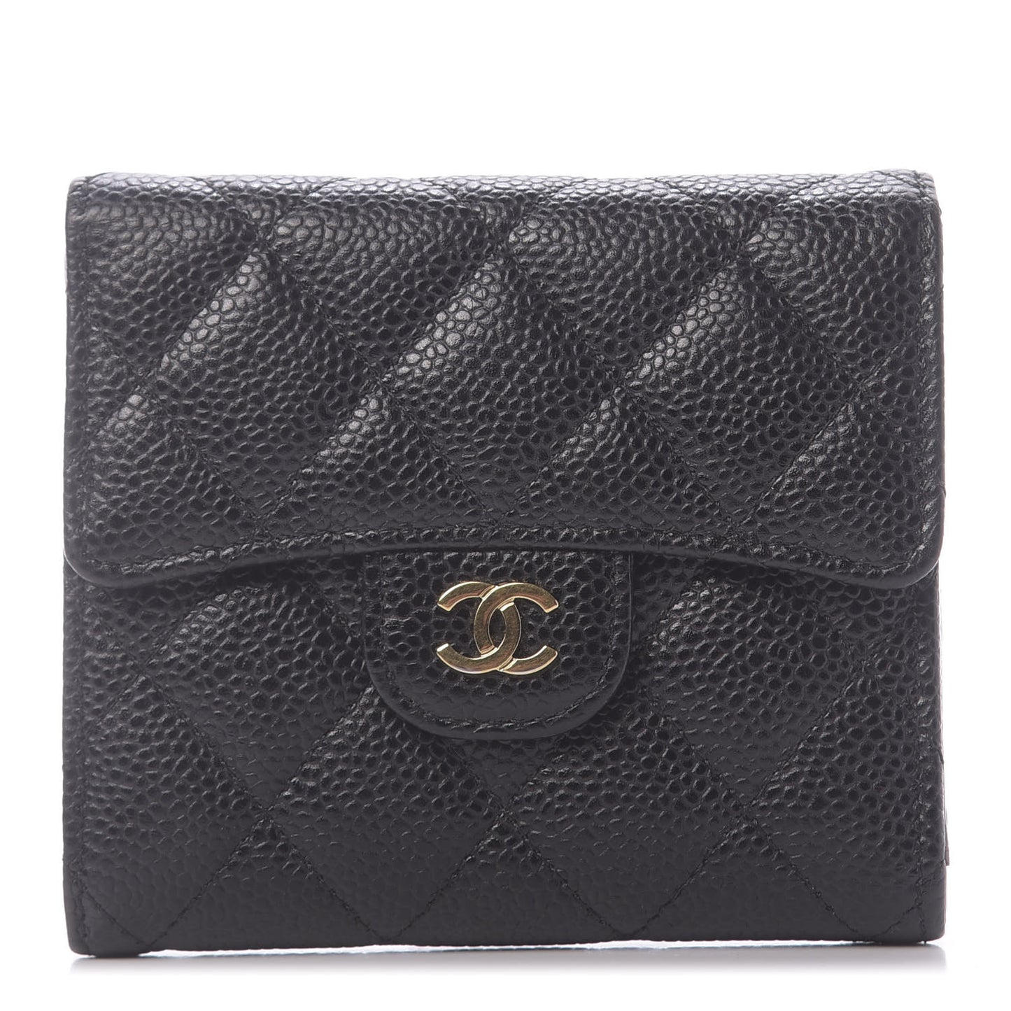 Caviar Quilted Compact Flap Wallet Black