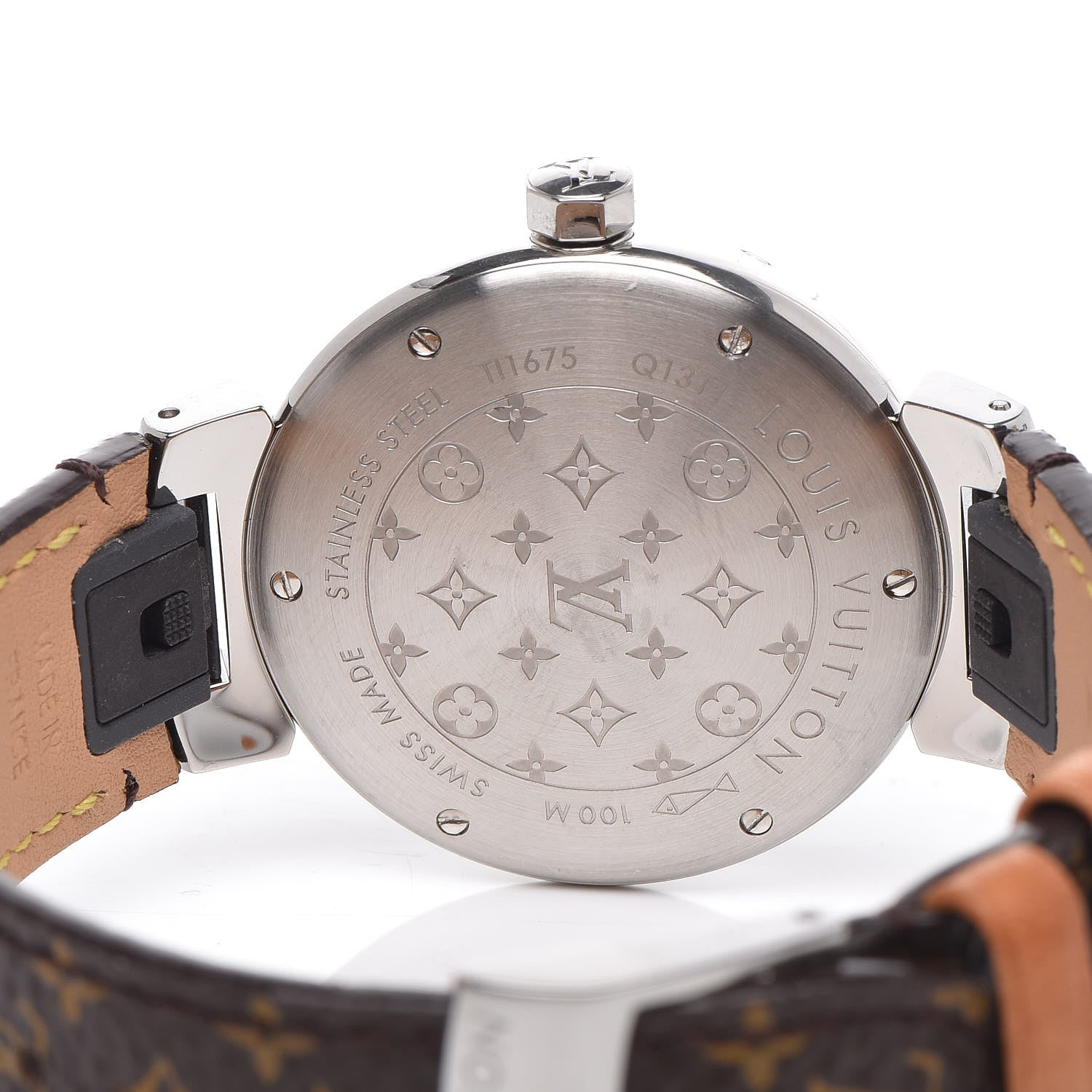 Louis Vuitton Stainless Steel Monogram 34mm Tambour Quartz Watch Brown 5 of 9