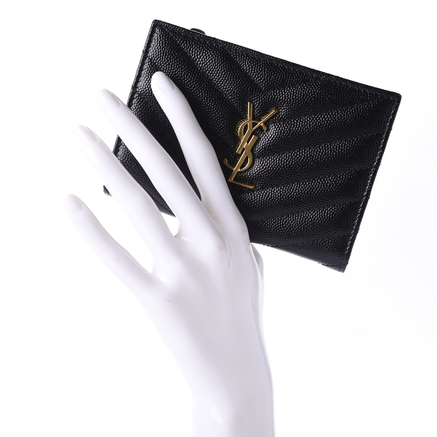 Grain De Poudre Matelasse Chevron Monogram Zipped Two-Part Wallet Black