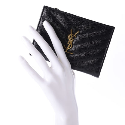 Saint Laurent Grain De Poudre Matelasse Chevron Monogram Zipped Two-Part Wallet Black 2 of 10