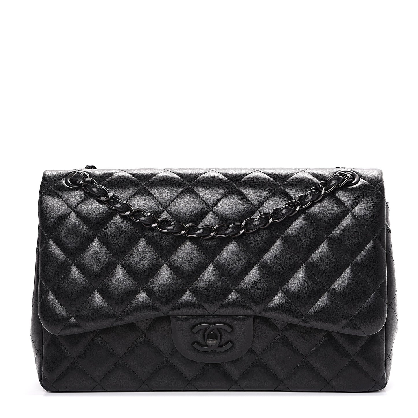 Lambskin Quilted Jumbo Double Flap So Black