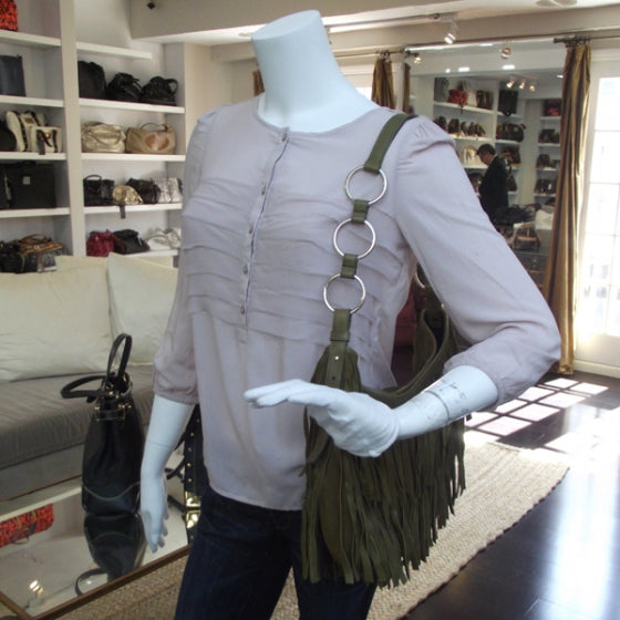 Saint Laurent Suede Boheme Fringe Hobo Green 2 of 10