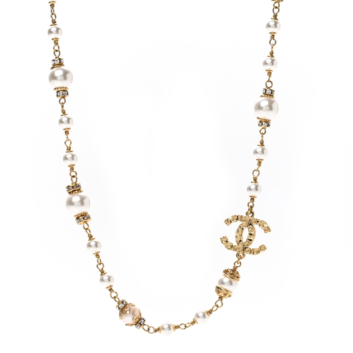Pearl Crystal Textured CC Short Necklace Gold