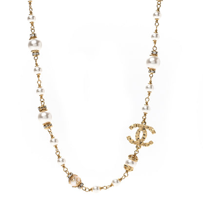 Chanel Pearl Crystal Textured CC Short Necklace Gold 1 of 7