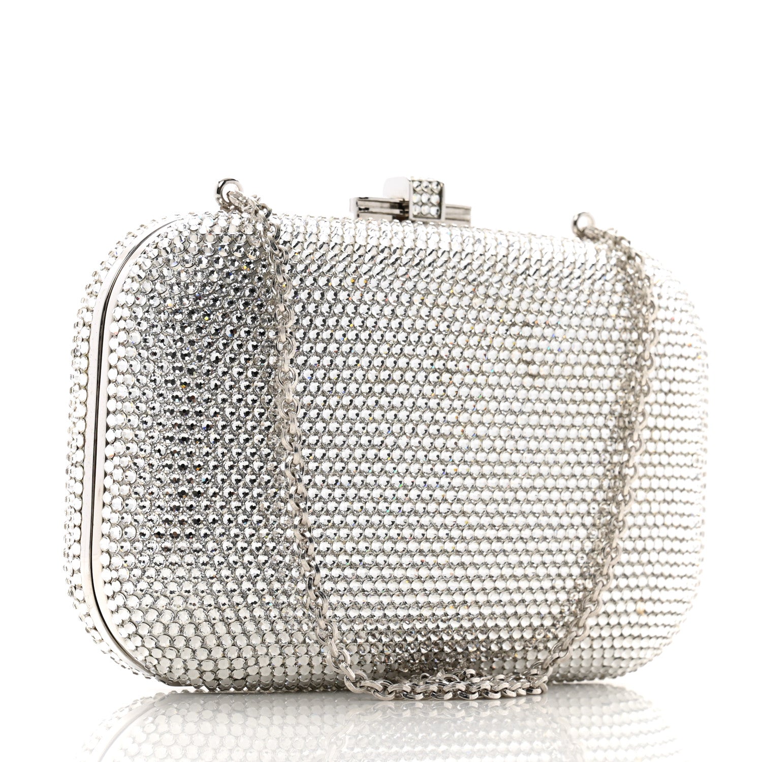 Judith Leiber Swarovski Crystal Minaudiere Clutch Silver 3 of 11