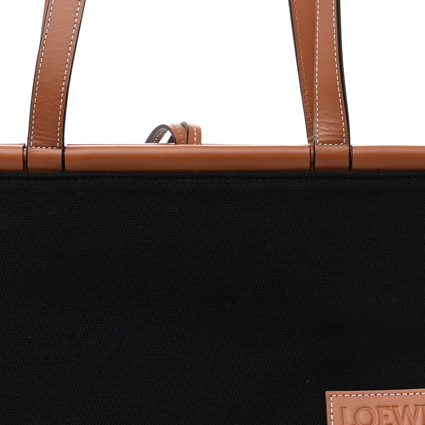 Canvas Calfskin Small Cushion Tote Black Tan