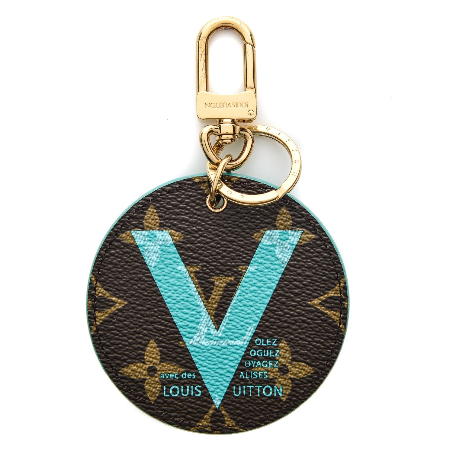 Louis Vuitton Monogram Illustre V Bag Charm Key Ring Turquoise 1 of 3