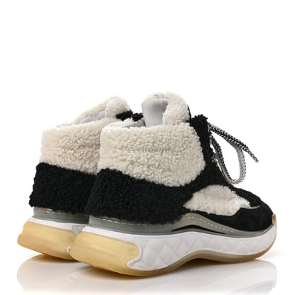 Chanel Shearling Suede CC High Top Sneakers 36.5 Black White 4 of 8
