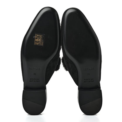 Hermes Mink Fur Suede Goatskin Trocadero Mule 35 Black 5 of 7