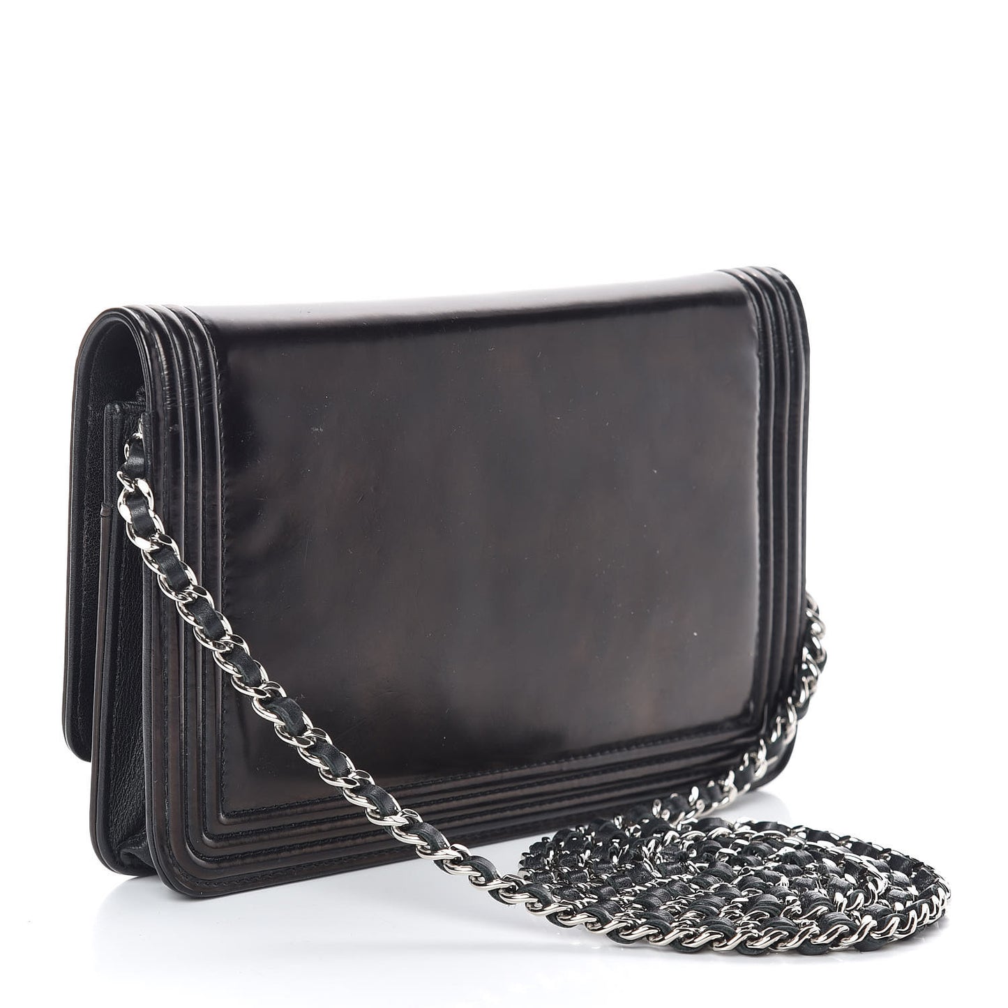 Glazed Calfskin Boy Wallet On Chain WOC Black