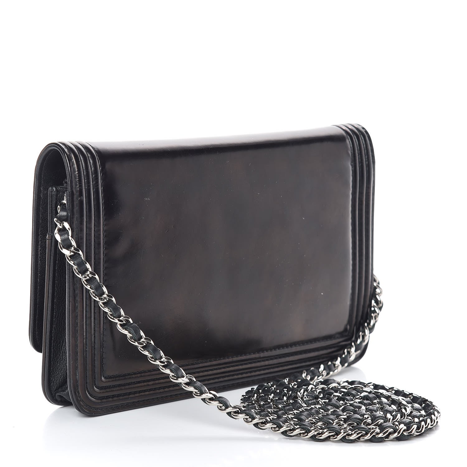 Chanel Glazed Calfskin Boy Wallet On Chain WOC Black 3 of 18