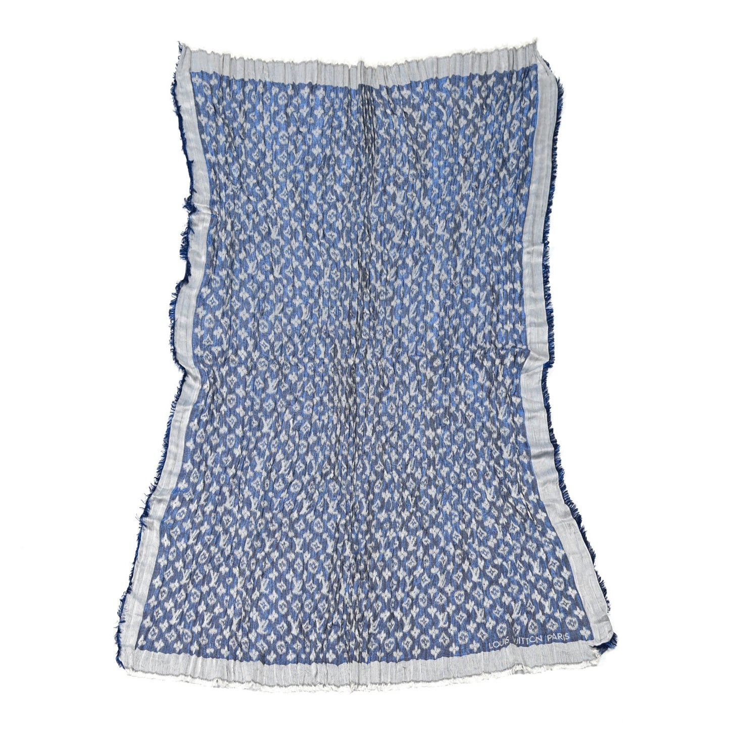 Silk Wool Monogram Ikat Stole Blue