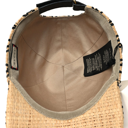 Gucci Raffia GG Monogram Elaphe Embroidered Aisha Baseball Hat M Ivory Black 7 of 9