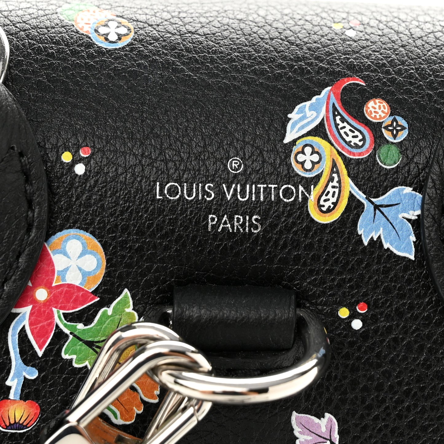 Calfskin Flower Lockme Mini Backpack Black Multicolor